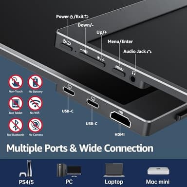 cocopar Portable Monitor 15.6 Inch 1080P Travel Monitor with Speaker HDMI USB-C External Display for Laptop MacBook Surface PC Xbox PS4/5, with Cover Stand VESA - Image 4