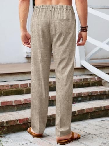 Runcati Mens Casual Pants Elastic Waist Lightweight Loose Fit Pleated Slacks Summer Beach Yoga Trousers Dark Khaki - Image 3