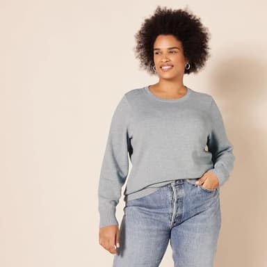 Amazon Essentials Women's Crewneck Sweater, 100% Cotton, Light Grey Heather, Medium, Plus Size Available - Image 6