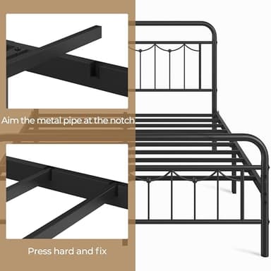 Yaheetech Queen Size Metal Bed Frames with Vintage Headboard and Footboard, Farmhouse Metal Platform Bed, Heavy Duty Steel Slat Support, Ample Under-Bed Storage, No Box Spring Needed, Black - Image 6