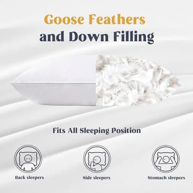 puredown® Goose Feathers and Down White Pillows with 100% Soft Cotton Cover, Bed Sleeping Hotel Collection Pillows Set of 2 King Size - Image 3