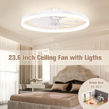 VOLISUN Low Profile Ceiling Fans with Light and Remote,23.6in Modern Bladeless Ceiling Fan with Lights,3000K-6500K Dimmable Flush Mount LED Fan Light,White Fandelier Ceiling Fans for Bedroom - Image 7
