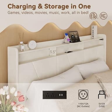 BedsPick Queen Size Bed Frame with LED Lights, Velvet Upholstered Platform Queen Bed Frame with 2 Storage Drawers and Adjustable Headboard, No Box Spring Needed Queen Bedframe (Beige, Queen) - Image 4