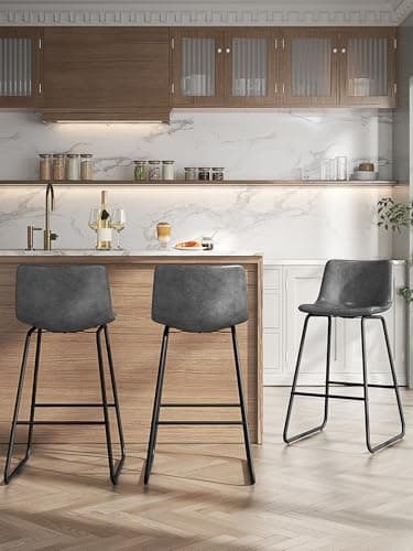 Aowos Bar Stools Set of 3, 26 Inches Counter Height Bar Stools with Back, Modern Faux Leather Barstools with Metal Legs and Footrest, Bar Chairs for Kitchens Island (Gray) - Image 1