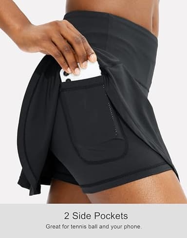 SANTINY Pleated Tennis Skirt for Women with 4 Pockets Women's High Waisted Athletic Golf Skorts Skirts for Running Casual (Black_L) - Image 3