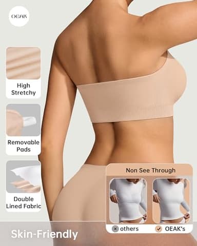 OEAK Strapless Bras for Women Wireless Bandeau Bra Non Slip Push Up Tube Top Seamless Bras Comfortable Padded Bralette Nude S - Image 4