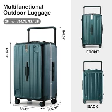 Hanke Multifunctional 26 Inch Hard Shell Suitcases with Wheels Travel Approved Luggage Large Rolling Suitcase Checked Luggage for Women Men(Blackish Green) - Image 4