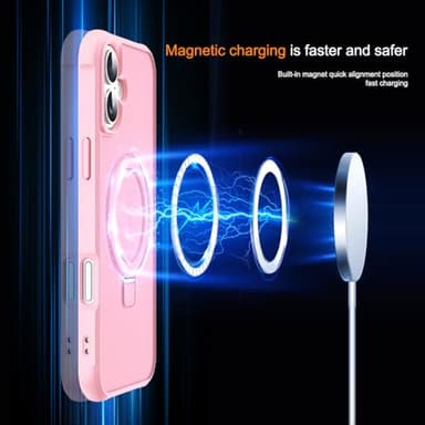 SKYLMW Compatible with iPhone 16 Case with Invisible Magnetic O-Ring Stand Military-Grade Translucent Case for iPhone 16 6.1" [Compatible with Mag-Safe][Great Grip Feeling], Pink - Image 3