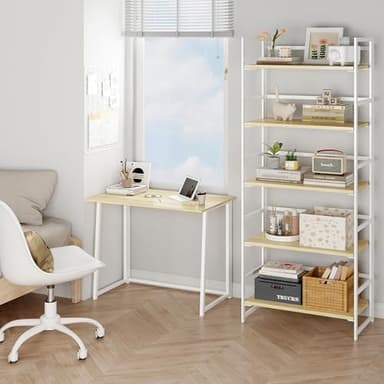 BHG Vintage Multifunctional Folding Bookshelf, No-Assembly Plant Stand Storage Rack Shelves for Home Office (White, 5-Tier) - Image 2