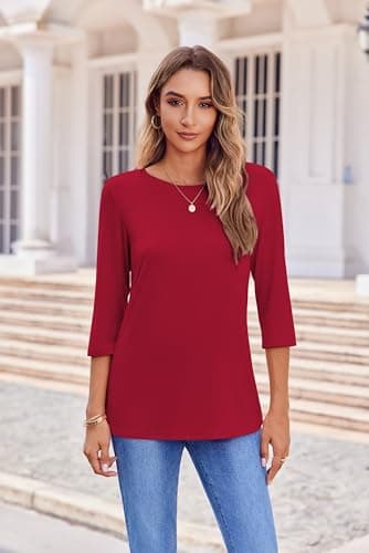 Zeagoo 3/4 Sleeve Shirt Basic Tees Womens Fall Tops Loose Fit 3 Pack Crewneck Casual Blouses Tredy Clothing Plain Tops - Image 6