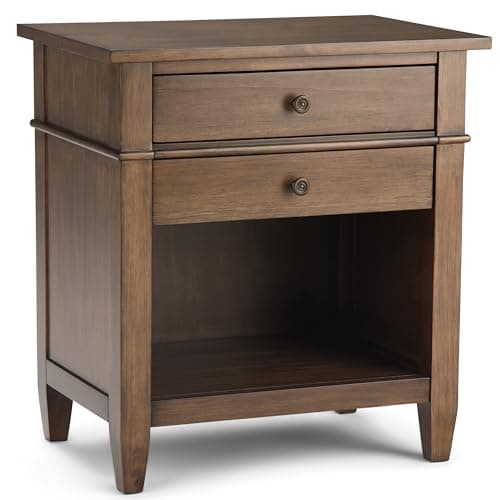 SIMPLIHOME Carlton SOLID WOOD 24 inch Wide Transitional Bedside Nightstand Table in Rustic Natural Aged Brown for the Living Room and Bedroom - Image 1
