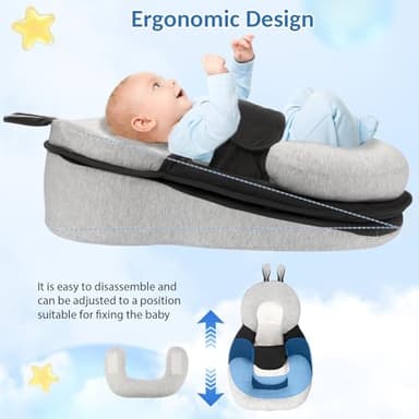 Joehea Baby Lounger,Pillow with Safety Straps, Dual-Function Removable Machine-Washable Pad, Lightweight & Portable(Gray) - Image 4