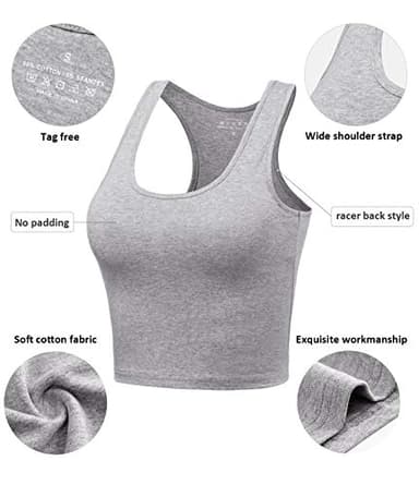 Porvike Sports Crop Tank Tops for Women Cropped Athletic Yoga Tops Racerback Running Tanks Cotton Workout Shirts Sleeveless Undershirts Exercise Gym Clothes 3 Pack Black White Grey M - Image 5