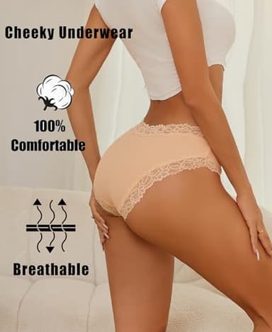 Knowyou Cotton Underwear for Women Cheeky Bikini Womens Underwear Pack Sexy Lace Wasit Hipster Brief Panties for Ladies-M - Image 3