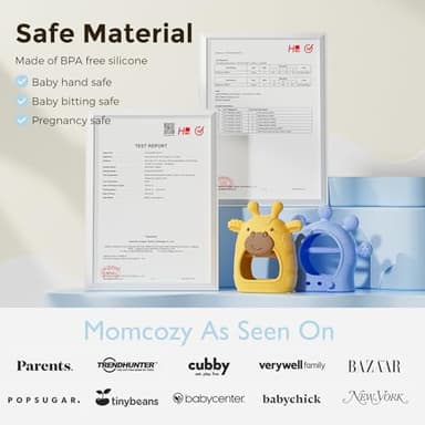 Momcozy Baby Teether Toys | Food Grade Silicone Teething Relief 0-6 Months | Teething Toy 6-12 Months | Baby Essential | Yellow and Blue - Image 7