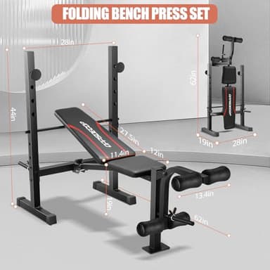 OPPSDECOR Weight Bench, 600LBS Adjustable Bench Press with Squat Rack & Leg Extension, 3 Sec Folding Workout Bench for Full Body Exercise, Incline Decline Flat Weight Benches for Home Gym Exercise (Black) - Image 6