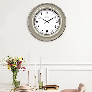 Presentime & Co. 16" Malmo Modern Wall Clock, Wall Décor, Silent No Ticking, Wall Art and Timepiece for Home Decoration, Warm Gray with Morning Silver Ring. - Image 7