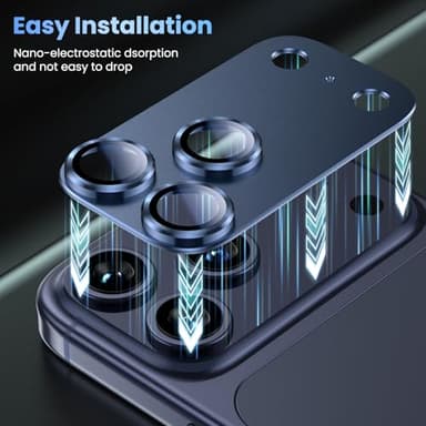 Uyiton Compatible with iPhone 17 Pro Max Camera Lens Protector - [Not Easy to Break][Strong Adsorption][Case-Friendly] Metal Tempered Glass Rear Camera Screen Cover - Deep Blue - Image 8