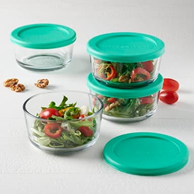 Anchor Hocking 2 Cup Glass Storage Containers with Lids, Set of 4 Glass Food Storage Containers with Mint SnugFit Lids - Image 2