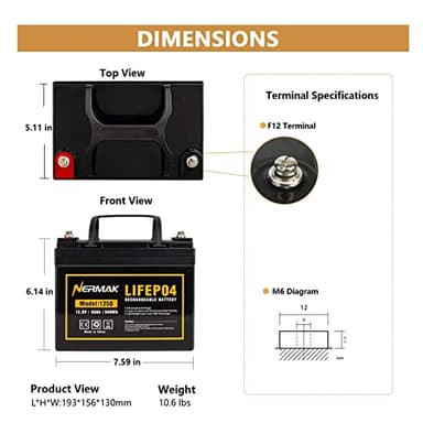 NERMAK 12V 50Ah Lithium LiFePO4 Deep Cycle Battery, 4000+ Cycles Lithium Iron Phosphate Rechargeable Battery for Solar, Marine, Home Energy Storage, Off-Grid Applications and More, Built-in 100A BMS - Image 2