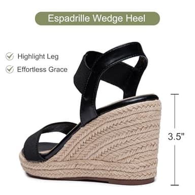 Vepose Women's Wedge Sandals Black Platform Espadrilles Sandals Elasitc Ankle Strap Open Toe 881 Sandals with 3.5" Inchs High Heel Summer Shoes Size 9.5 (CJY881 Black 09.5) - Image 5