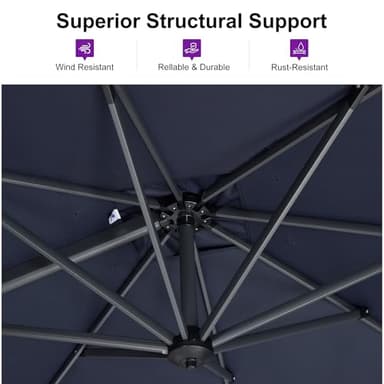 PURPLE LEAF Patio Umbrella with Base 10 Feet Outdoor Cantilever Square Umbrella Aluminum Offset Umbrella with 360-degree Rotation for Garden Deck Pool Patio, Navy Blue - Image 6