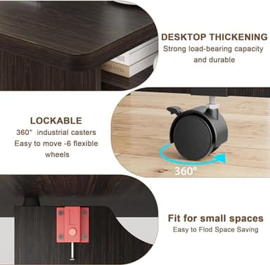 IDEALHOUSE Folding Dining Table, Drop Leaf Dining Table with 6 Wheels and 2-Layer Storage Shelf, Space Saving Dining Table for Small Spaces (Dark Walnut, 50.1" D x 31.4" W x 29.5" H) - Image 6