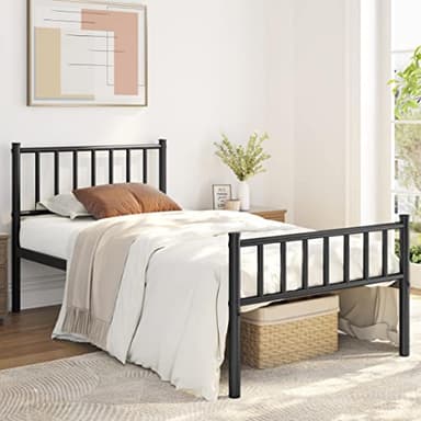 Yaheetech Twin Bed Frame Metal Platform Bed Frame Mattress Foundation with Spindle Headboard & Footboard/No Box Spring Needed/14 Inch Underbed Storage/Firm Support & Easy Set up Structure, Black - Image 3