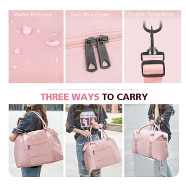 TOPBAG Travel Duffle Bag, Waterproof Weekender Carry On Tote Bags for Women, Sport Gym Bag for Men, Hospital Bag for Labor and Delivery, Overnight Luggage Bag with Trolley Sleeve Coral Pink - Image 6