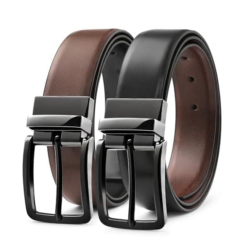 MILORDE Men’s Reversible Leather Belt for Casual Golf Dress Pants Shirts, Double Style - 2 Sides (Black/Brown - M901-34) - Image 1