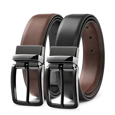 MILORDE Men’s Reversible Leather Belt for Casual Golf Dress Pants Shirts, Double Style - 2 Sides (Black/Brown - M901-34) - Image 1