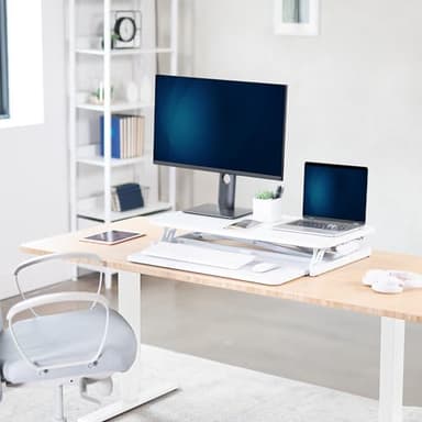 VIVO Desk Converter 32 inch Height Adjustable, MDF Wood Sit to Stand Riser, White, DESK-V000SW - Image 8