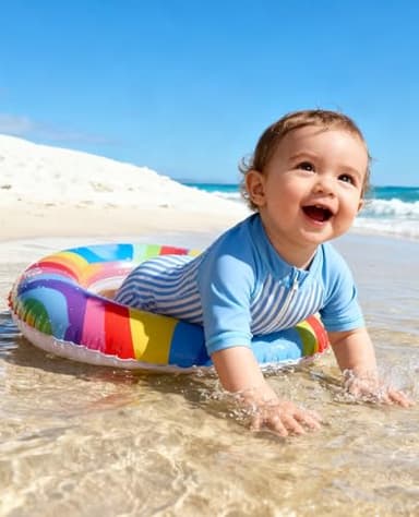 uideazone 2t 3t Toddler Boys Swimsuit Light Blue Striped Long Sleeve One Piece Swimwear Beach Zipeer Bathing Suits - Image 4