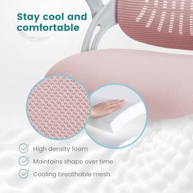SMUG Computer Desk Chair - Ergonomic Mid-Back Mesh Rolling Swivel Task Chair with Wheels, Comfy Lumbar Support with Flip-up Arms, for Home, Gaming, Study, Student, Pink - Image 4