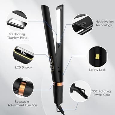 Nicebay 1” Ttanium Flat Iron, Fast Heating Hair Straightener & Curler,with 5 Temp Settings, Negative Ion Technology,Travel-Friendly，Smooth Salon Design - Image 6