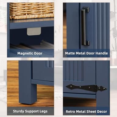 Night Stand with Charging Station and USB Port, 18 Inch Farmhouse Nightstand with Storage Shelf, Rustic Couch End Table with Magnetic Door, Wood Bed Side Tables for Bedroom, Home, Nayv Blue - Image 5