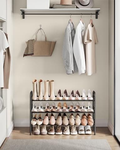 SONGMICS Expandable Shoe Rack, 3 Tier Shoe Rack Shelf, Adjustable Shoe Organizer Storage for 20 Pairs of Shoes, Metal Free Standing Shoe Racks for Closet, Front Door Entryway, Easy Assembly, Ink Black - Image 2