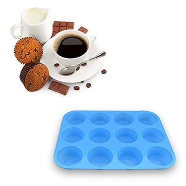 homEdge 12-Cup Silicone Muffin Pan, Pack of 2 Non-Stick Muffin Molds, Baking Pan for Cupcake, Tarts, Egg Bites-Blue - Image 3