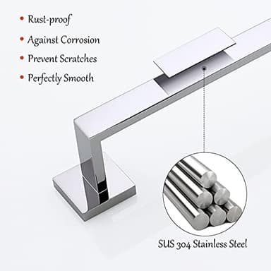 4-Piece Bathroom Hardware Set Chrome Bath Towel Bar Holder Sets Wall Mounted Stainless Steel Square Bathroom Accessory Kit, Polished Chrome 23.6 Inch - Image 7