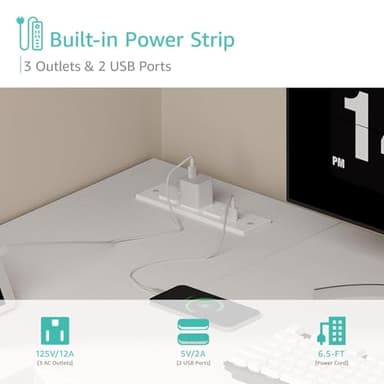 Lufeiya White L Shaped Computer Desk with Power Outlet Shelves, 47 Inch Corner Desk for Home Office Bedroom, L-Shaped Study Writing Working PC Desks, White - Image 6