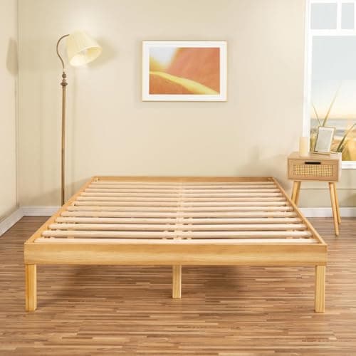 Minimalist Full Solid Pine Wood Bed Frame with Japanese-Inspired Design, 9.7-Inch Underbed Storage No Box Spring Needed, Low-Profile 300 lb Capacity for Serene Durable Living Spaces, Natural - Image 1