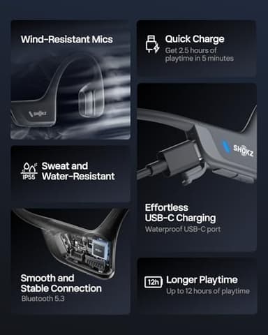 SHOKZ New OpenRun Pro 2 - Open-Ear, Bone Conduction Sport Headphones - with Reflective Strip - Sweat Resistant, Workout Headphones - Secure, Wireless, Comfortable Fit-Deep Bass and Smart Mic App - Image 8