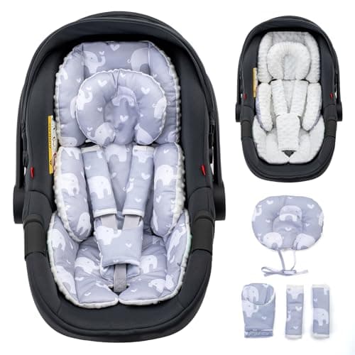 Baby Car Seat Head Support with Extra Headrest, Adjustable Infant Car Seat Insert with Shoulder Pads Set, Breathable Mink Dot Carseat Cushion for Newborn, Fits for Stroller, Baby Swing, Bouncer - Image 1
