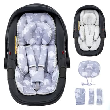 Baby Car Seat Head Support with Extra Headrest, Adjustable Infant Car Seat Insert with Shoulder Pads Set, Breathable Mink Dot Carseat Cushion for Newborn, Fits for Stroller, Baby Swing, Bouncer - Image 1