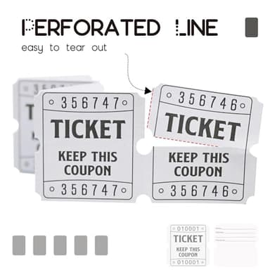 DGBDPACK 250 White Raffle Tickets, 50/50 Raffle Tickets, Double Tickets for Festivals, Carnivals, School Events, Baby Showers, Summer Parties - Image 3