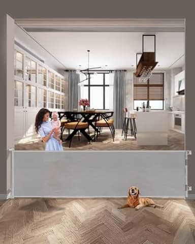 118 Inch Extra Wide Retractable Baby Gate,Mesh Large Baby Gate or Mesh Pet Dog Gate, Opening Wide Extra Long Child Safety Gate for Indoor Baby Fence, Outdoor, Stairs, Deck (Grey) - Image 1