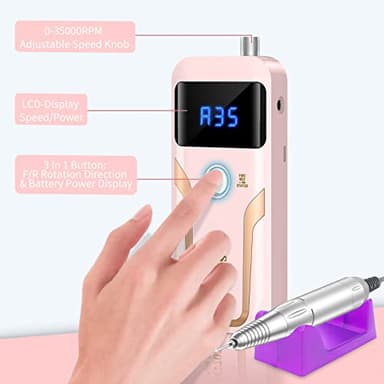 Portable Nail Drill Professional 35000 RPM, MOCOWIND Rechargeable Electric Nail File Machine E File for Acrylic Gel Polishing Removing, Cordless E-File with Bits Kit for Manicure Salon Home, Pink - Image 7
