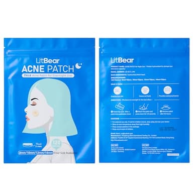LitBear Acne Pimple Patches- Day and Night 4 Sizes 180 Dots Thin & Thick Hydrocolloid Patches with Witch Hazel, Tea Tree & Calendula Oil, Extra Adhesion for Face Zit Patch Dots - Image 8