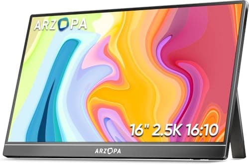 ARZOPA 16" 2.5K Portable Monitor, 2560x1600 QHD IPS Display 123% sRGB with Built-in Stand USB-C HDMI Eye Care External Second Screen for Mac Laptop Phone PS4/5 Xbox Switch -Z1RC - Image 1