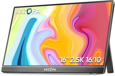 ARZOPA 16" 2.5K Portable Monitor, 2560x1600 QHD IPS Display 123% sRGB with Built-in Stand USB-C HDMI Eye Care External Second Screen for Mac Laptop Phone PS4/5 Xbox Switch -Z1RC - Image 1